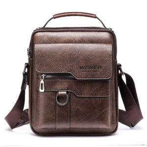 Premium mens crossbody bag black PU leather front view