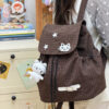 New Cute Style Cartoon Plaid Kitten Backpack Girls Junior High School School Bag Lightweight Drawstring Casual Backpack