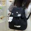 New Cute Style Cartoon Plaid Kitten Backpack Girls Junior High School School Bag Lightweight Drawstring Casual Backpack