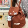 New Cute Style Cartoon Plaid Kitten Backpack Girls Junior High School School Bag Lightweight Drawstring Casual Backpack