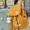 New Cute Style Cartoon Plaid Kitten Backpack Girls Junior High School School Bag Lightweight Drawstring Casual Backpack