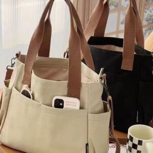 Canvas Tote Bag – Multi-Pocket Large Capacity Commuter Bag