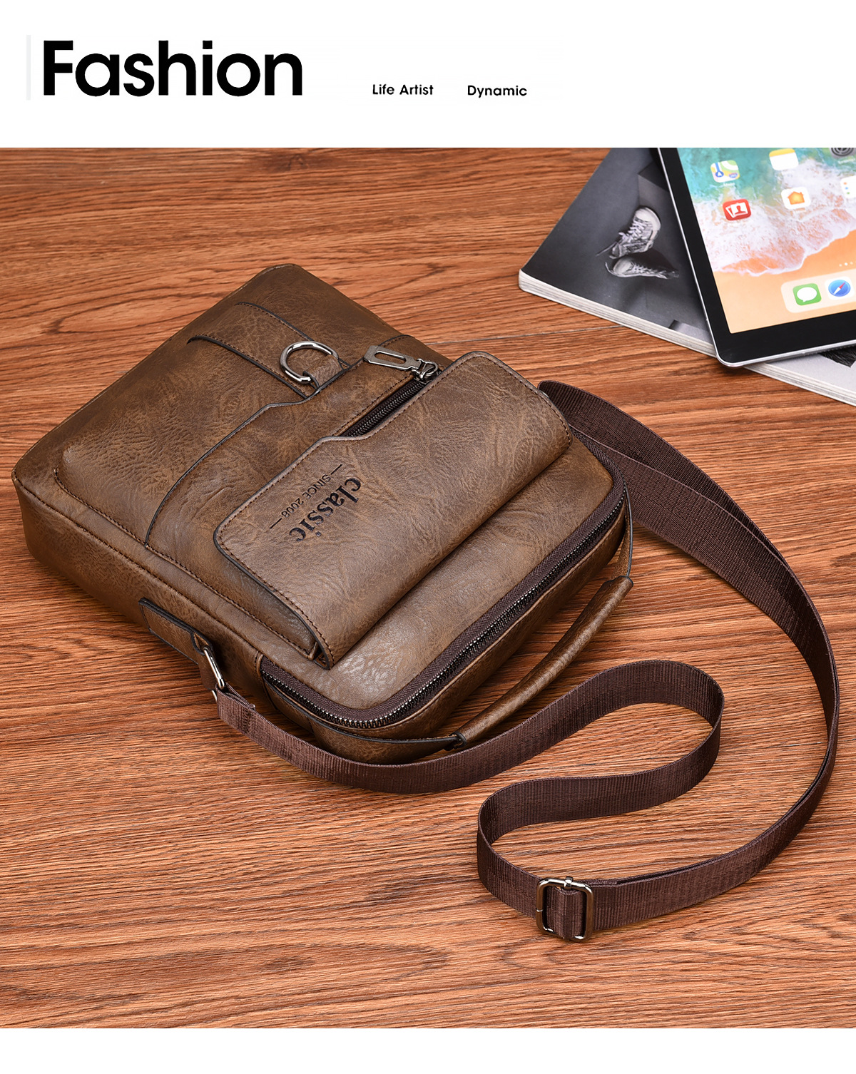 Vintage Waterproof Crossbody Bag – Lightweight Hands-Free Shoulder Bag 3 mens crossbody bag detail