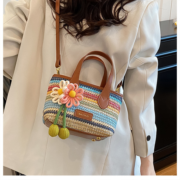 Cross-border rainbow woven floral women's handbag, 2026 new fashionable forest-style vacation crossbody bag, multifunctional straw woven bag 20 O1CN012SvRXu1WEIgwYQsWi 2221436032756 0 cib -bag