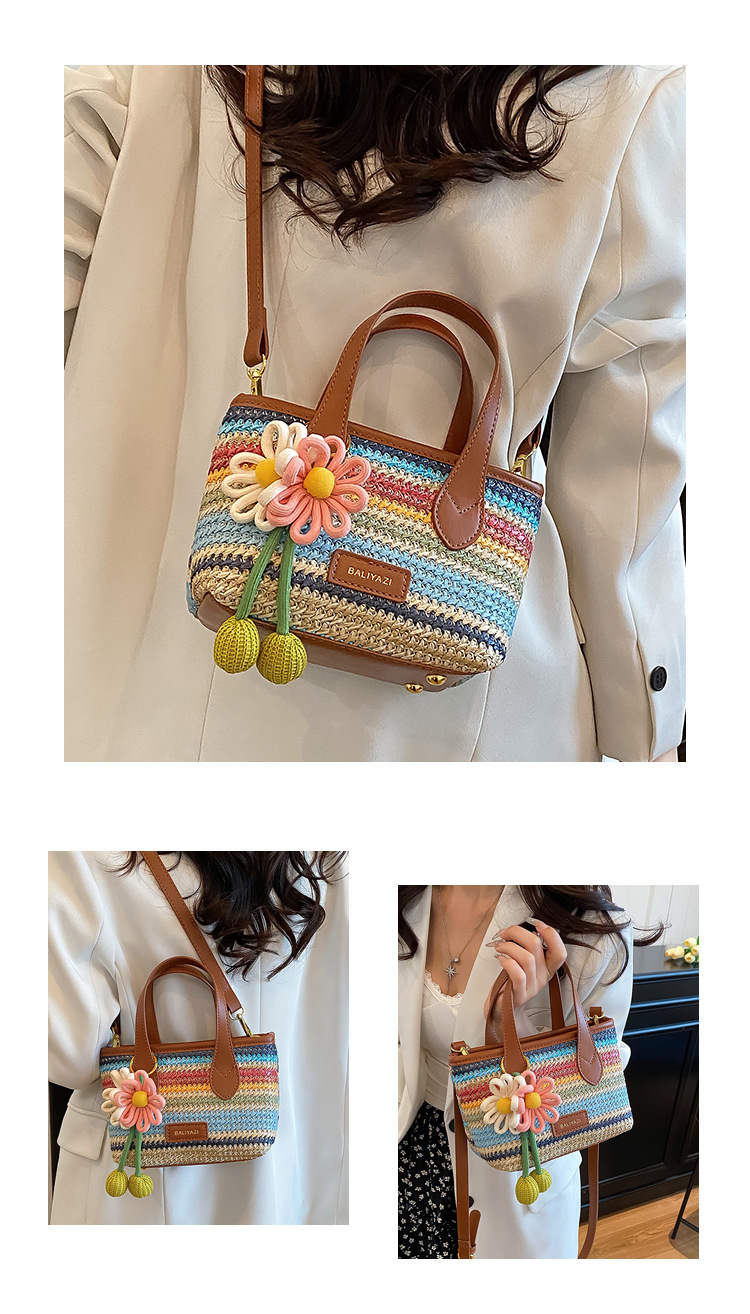 Cross-border rainbow woven floral women's handbag, 2026 new fashionable forest-style vacation crossbody bag, multifunctional straw woven bag 4 O1CN012rd70c1WEIgwcaFAv 2221436032756 0 cib -bag
