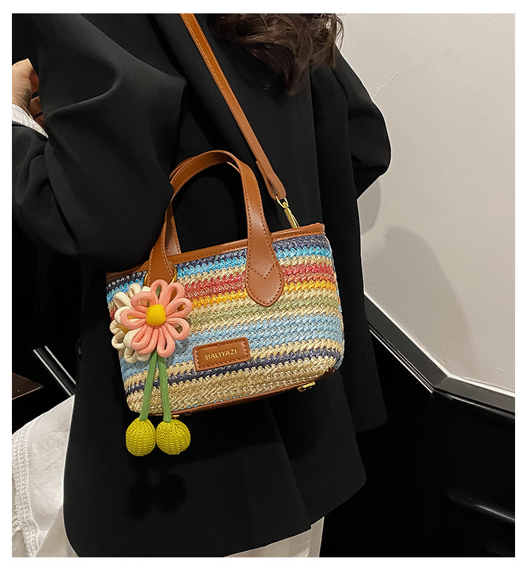 Cross-border rainbow woven floral women's handbag, 2026 new fashionable forest-style vacation crossbody bag, multifunctional straw woven bag 2 O1CN019nMdbW1WEIgwzkax3 2221436032756 0 cib -bag
