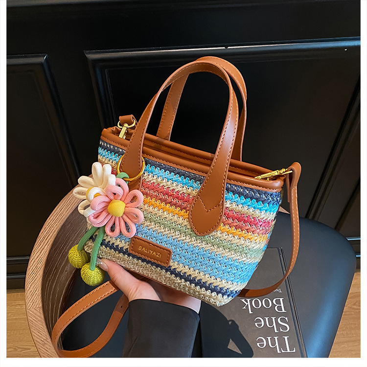 Cross-border rainbow woven floral women's handbag, 2026 new fashionable forest-style vacation crossbody bag, multifunctional straw woven bag 12 O1CN01EeSRg11WEIgrsHbxX 2221436032756 0 cib -bag