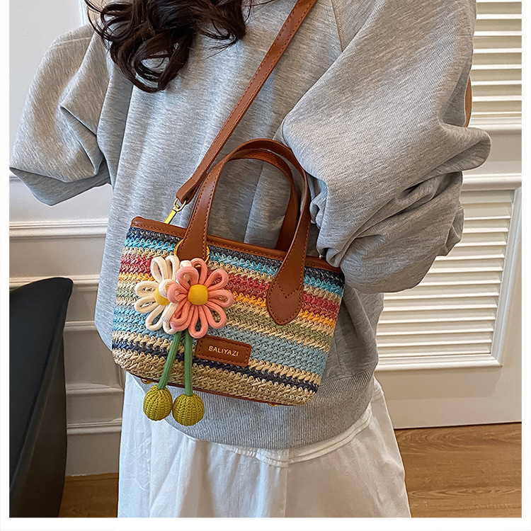 Cross-border rainbow woven floral women's handbag, 2026 new fashionable forest-style vacation crossbody bag, multifunctional straw woven bag 21 O1CN01KkIiAP1WEIgwhYhZM 2221436032756 0 cib -bag