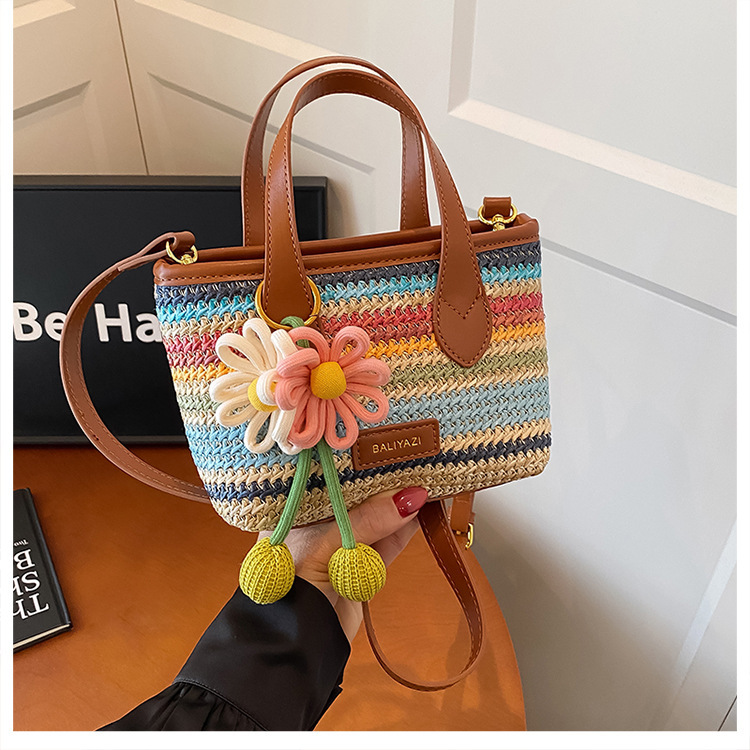 Cross-border rainbow woven floral women's handbag, 2026 new fashionable forest-style vacation crossbody bag, multifunctional straw woven bag 16 O1CN01NAItaD1WEIgwzm8f0 2221436032756 0 cib -bag