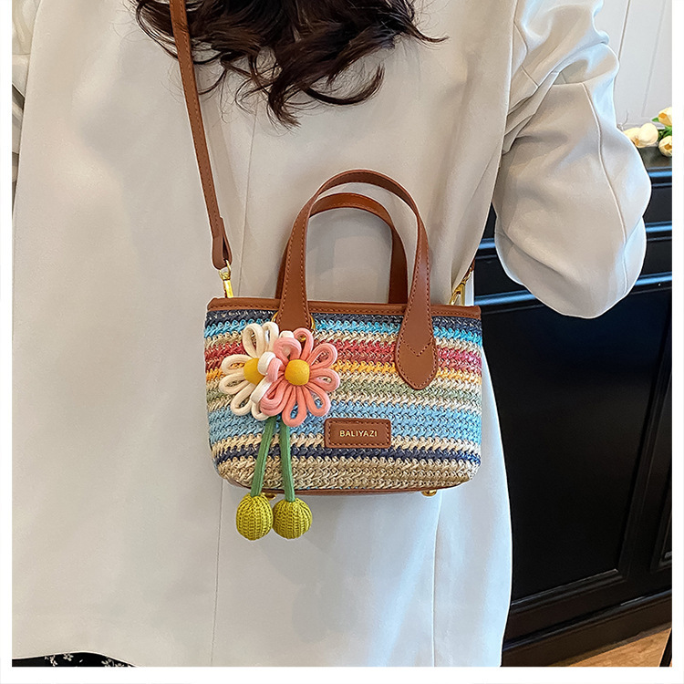 Cross-border rainbow woven floral women's handbag, 2026 new fashionable forest-style vacation crossbody bag, multifunctional straw woven bag 19 O1CN01hMST7B1WEIgwN2d3z 2221436032756 0 cib -bag