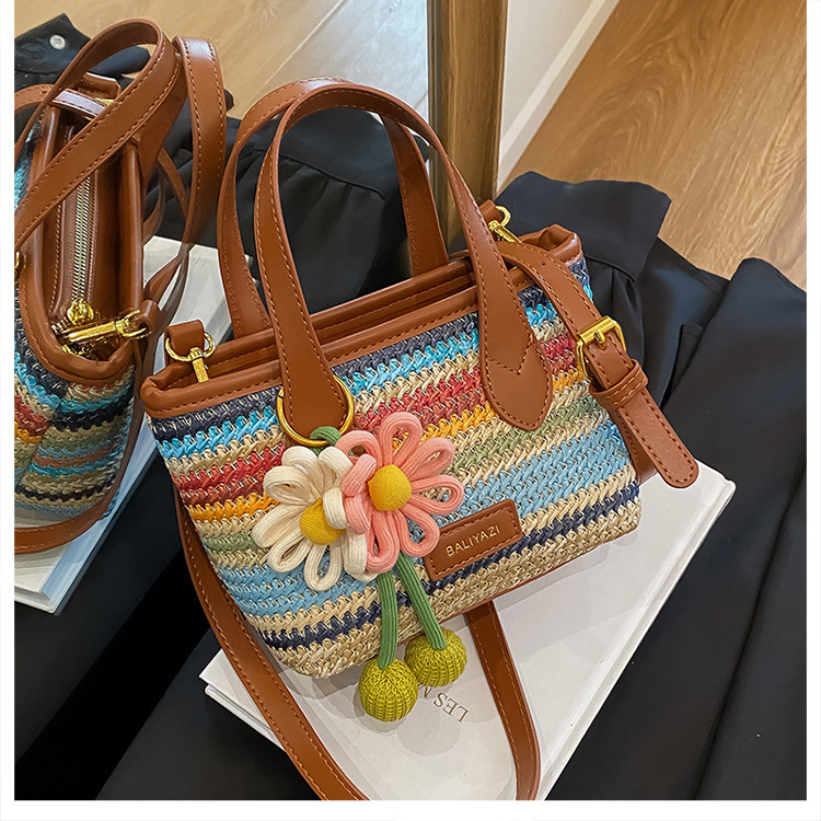 Cross-border rainbow woven floral women's handbag, 2026 new fashionable forest-style vacation crossbody bag, multifunctional straw woven bag 13 O1CN01nrdV3p1WEIgx562Y2 2221436032756 0 cib -bag