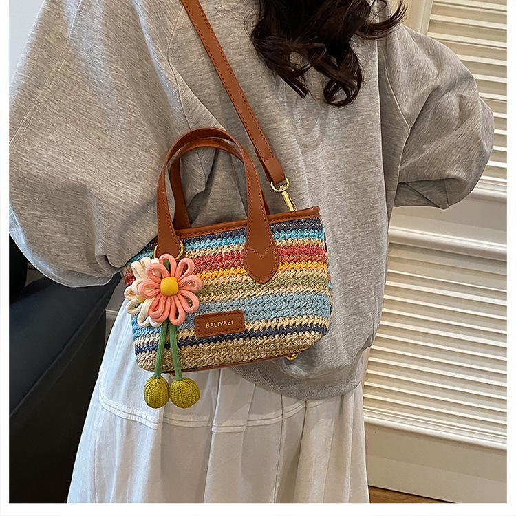 Cross-border rainbow woven floral women's handbag, 2026 new fashionable forest-style vacation crossbody bag, multifunctional straw woven bag 22 O1CN01tbbf7e1WEIgwhY21Y 2221436032756 0 cib -bag
